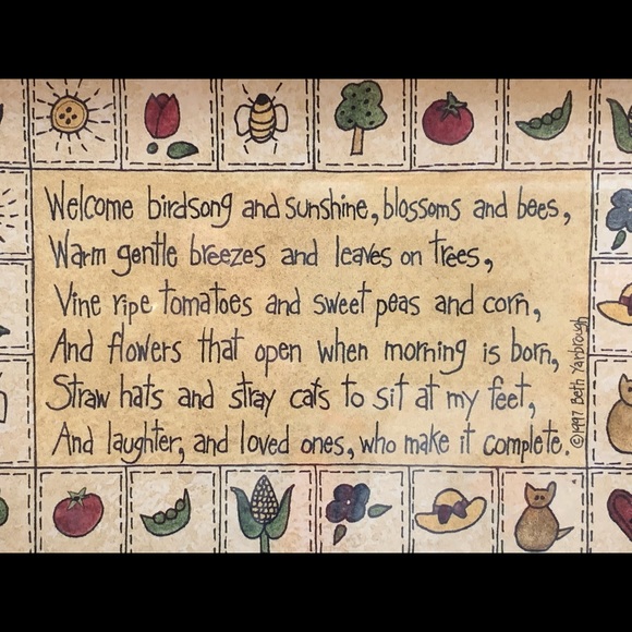 Framed Beth Yarbrough Country Poem 5” X 7”cornflower blue frame Summer Garden - Picture 3 of 9